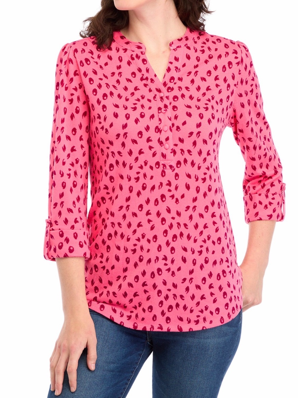 New with Tags Kim Rodger’s Knit Henley Animal Print Top Sz PM